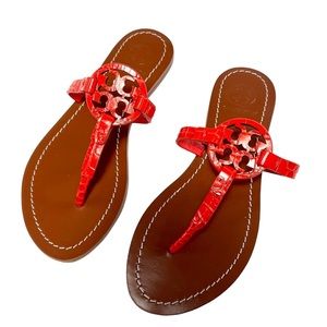 Tory Burch Mini Miller Gabriel Croc Embossed Red Leather Women’s Sandal Size 5